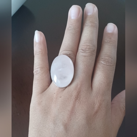 Real ROSE QUARTZ  SILVER RING - Picture 1 of 9